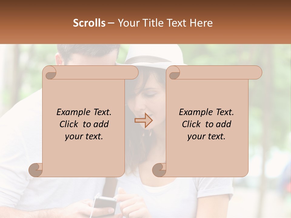 A Guy And A Girl Are Listening To Music PowerPoint Template