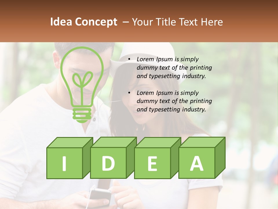 A Guy And A Girl Are Listening To Music PowerPoint Template