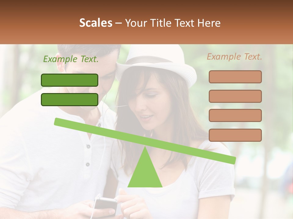 A Guy And A Girl Are Listening To Music PowerPoint Template