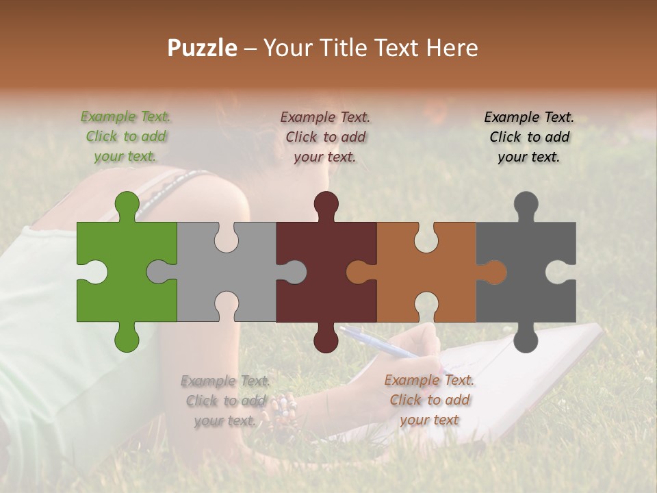 The Girl Is Lying On The Grass And Writing Something PowerPoint Template