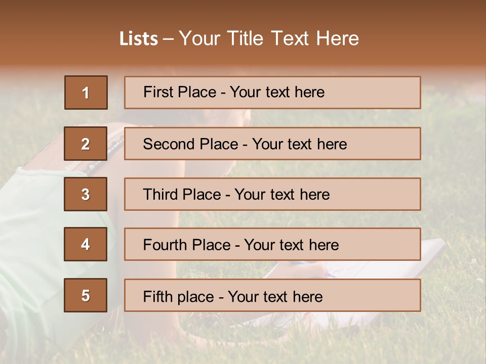 The Girl Is Lying On The Grass And Writing Something PowerPoint Template