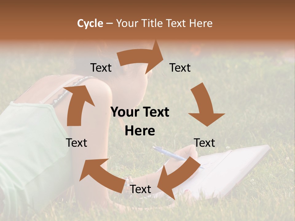 The Girl Is Lying On The Grass And Writing Something PowerPoint Template