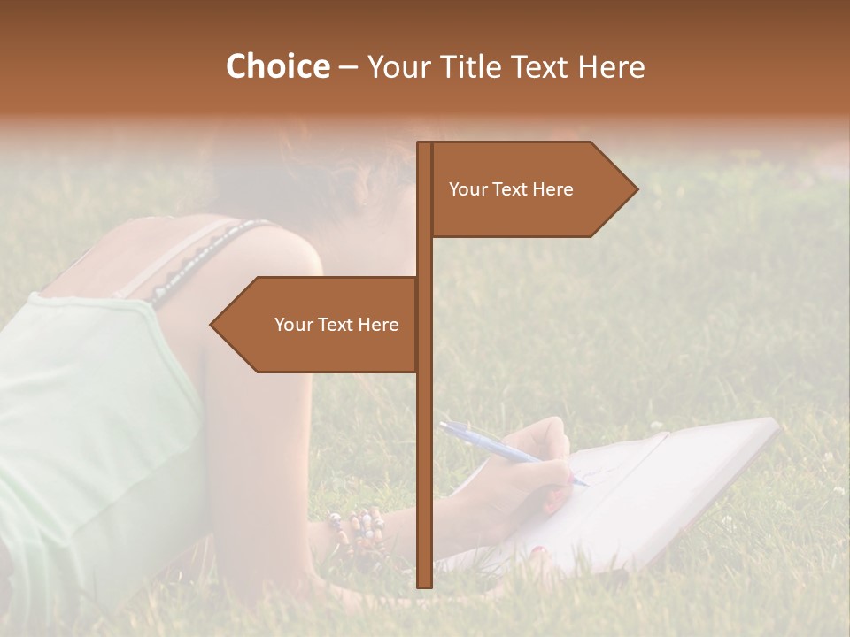 The Girl Is Lying On The Grass And Writing Something PowerPoint Template