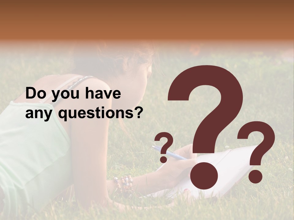 The Girl Is Lying On The Grass And Writing Something PowerPoint Template