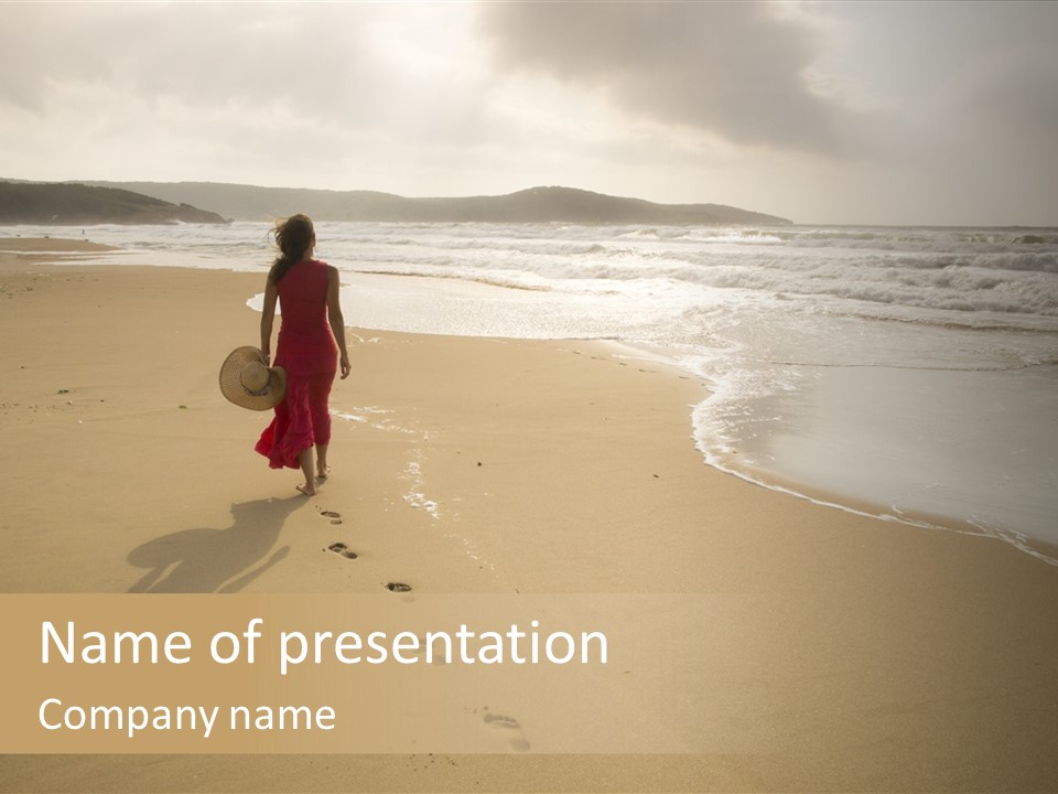 The Girl Walks On The Sand Of The Sea PowerPoint Template