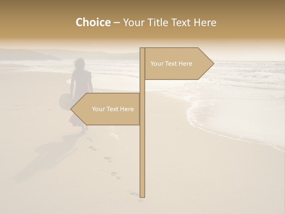 The Girl Walks On The Sand Of The Sea PowerPoint Template