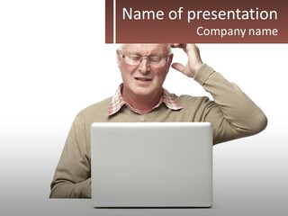 Grandfather At The Laptop PowerPoint Template