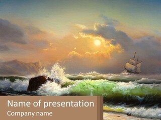 Oil Painting Ship In A Storm PowerPoint Template