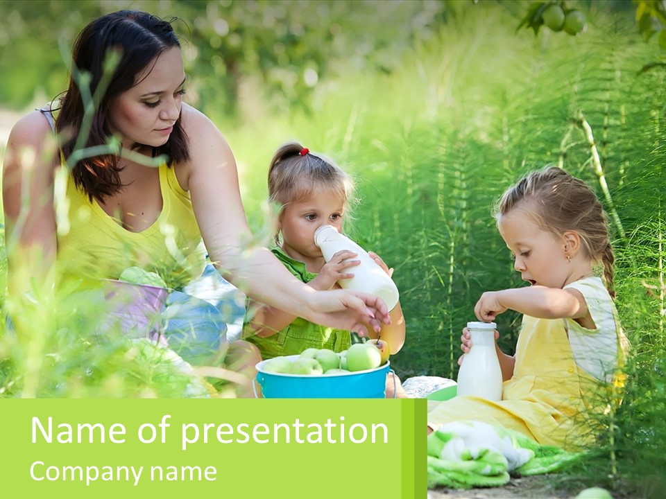 Mom With Two Girls In Nature PowerPoint Template