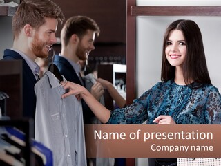 The Girl Picks Up A Shirt For Her Husband PowerPoint Template