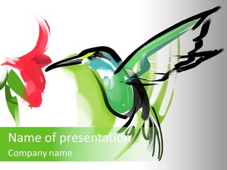 Watercolor Painting Of A Hummingbird And A Flower PowerPoint Template