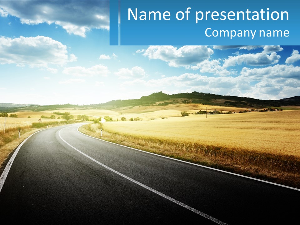 A Long Road In The Middle Of The Field PowerPoint Template