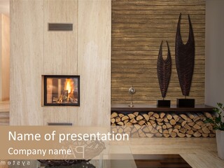 Interior Of A Hall With A Fireplace PowerPoint Template