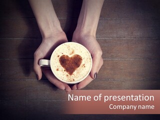 Heart On Coffee Foam In Female Hands PowerPoint Template
