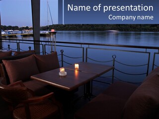 Cafe Tables By The Water PowerPoint Template