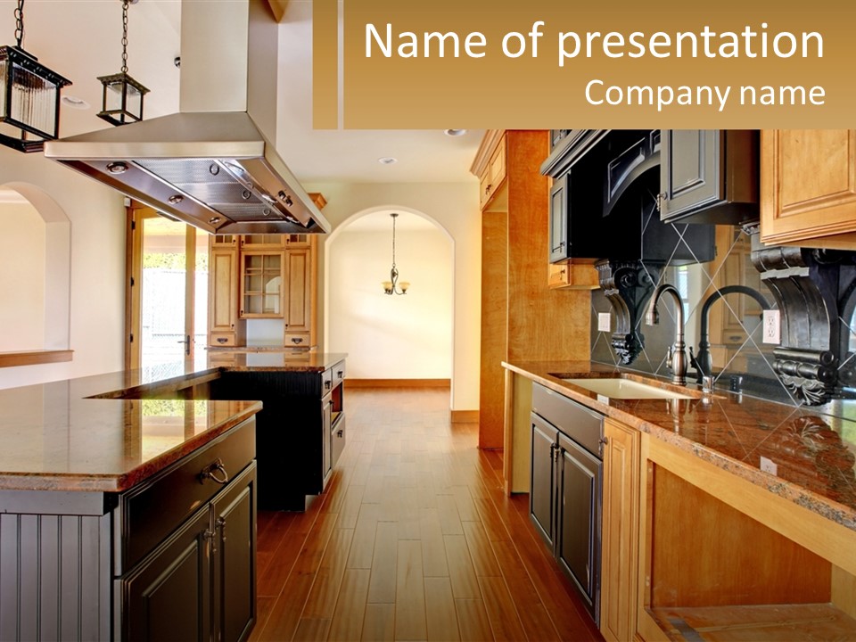 Interior Of A Large Kitchen PowerPoint Template