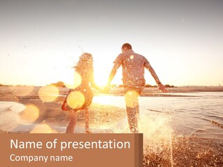 Man And Woman Running By The Sea PowerPoint Template