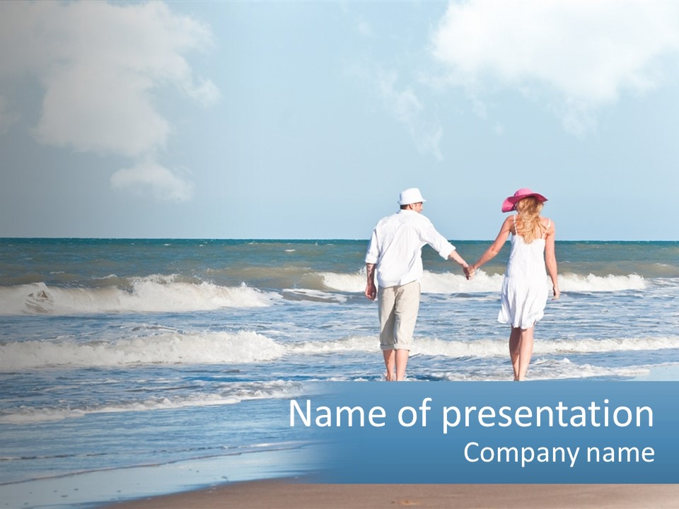 A Couple By The Sea Walks On The Water PowerPoint Template
