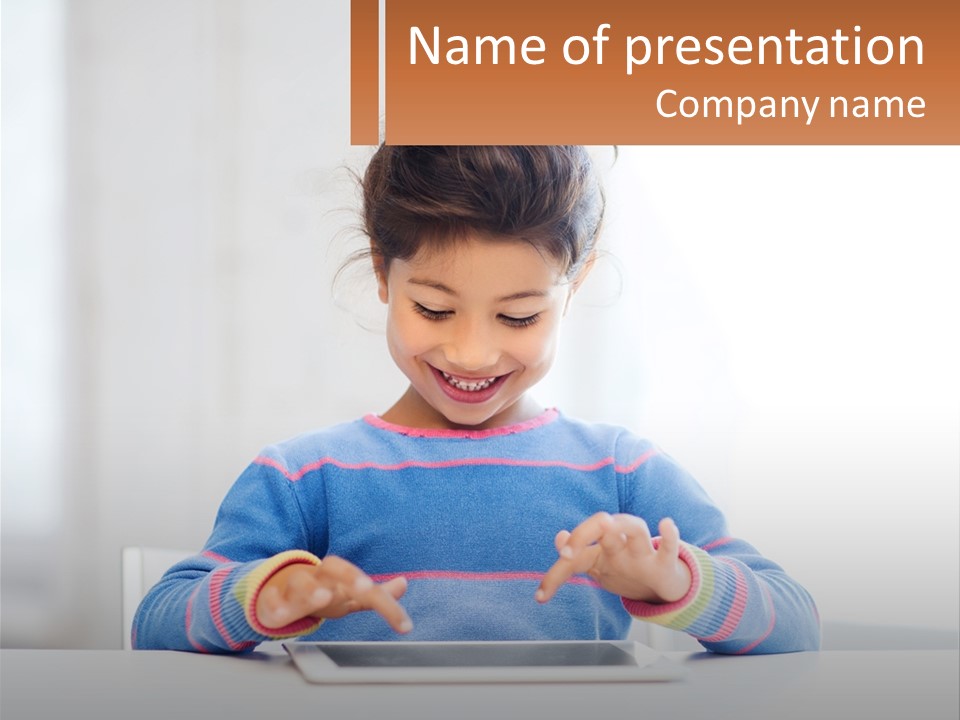 The Girl Plays On The Tablet PowerPoint Template