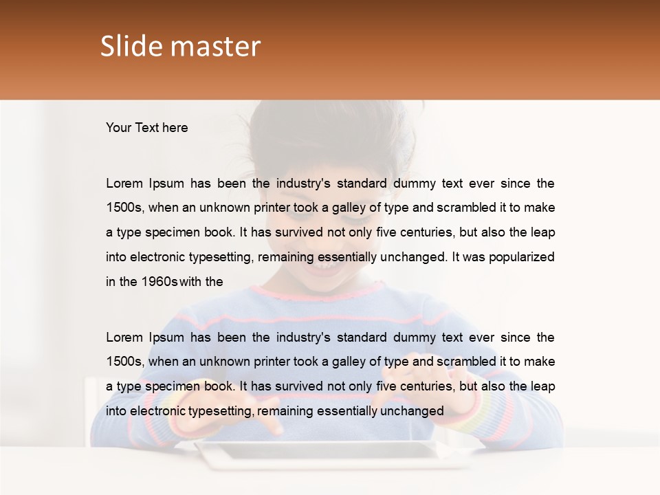 The Girl Plays On The Tablet PowerPoint Template