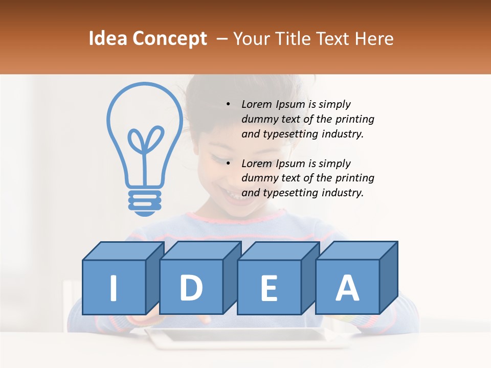 The Girl Plays On The Tablet PowerPoint Template