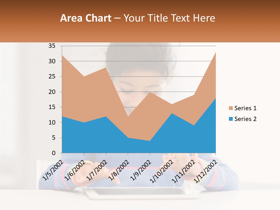 The Girl Plays On The Tablet PowerPoint Template