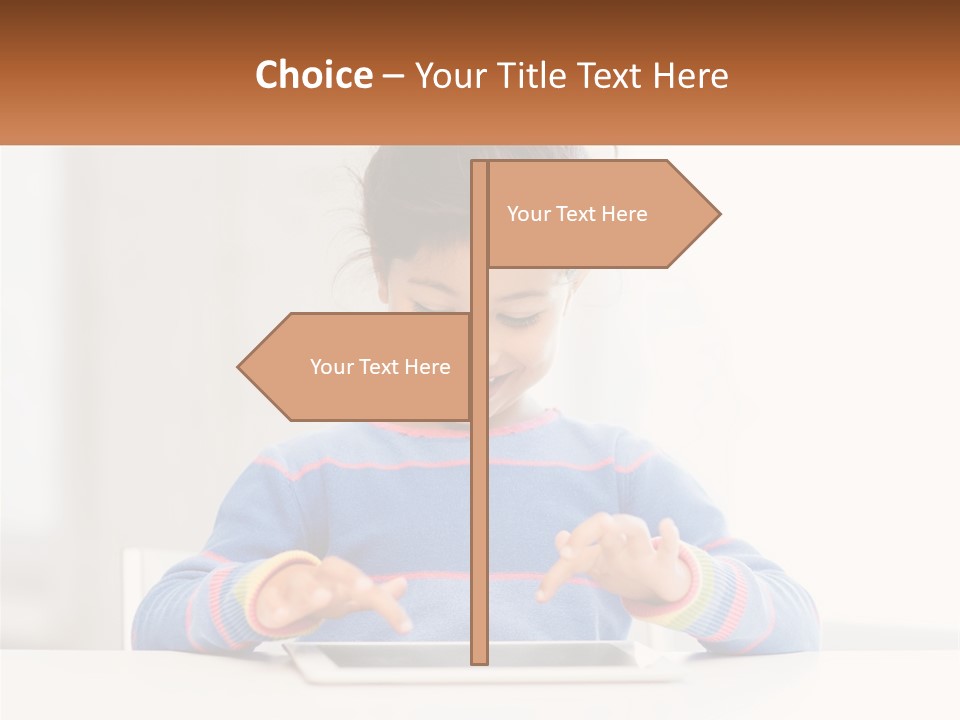 The Girl Plays On The Tablet PowerPoint Template