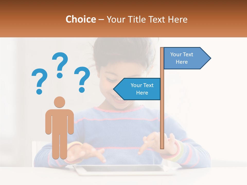 The Girl Plays On The Tablet PowerPoint Template