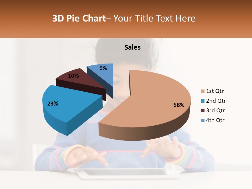 The Girl Plays On The Tablet PowerPoint Template