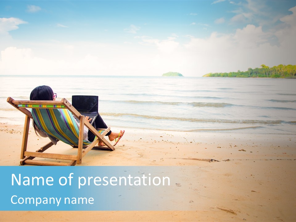 Girl With A Laptop By The Sea PowerPoint Template