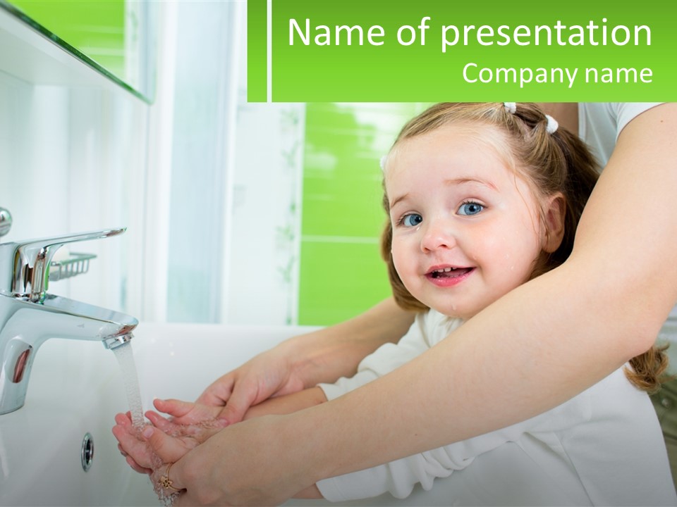 Mom Teaches Baby To Wash Her Hands PowerPoint Template