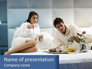 The Guy And The Girl Have Breakfast In Bed PowerPoint Template