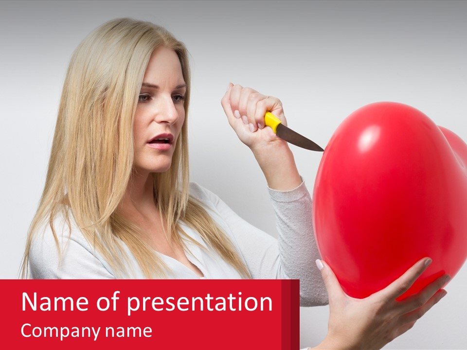 Girl And Inflatable Heart PowerPoint Template