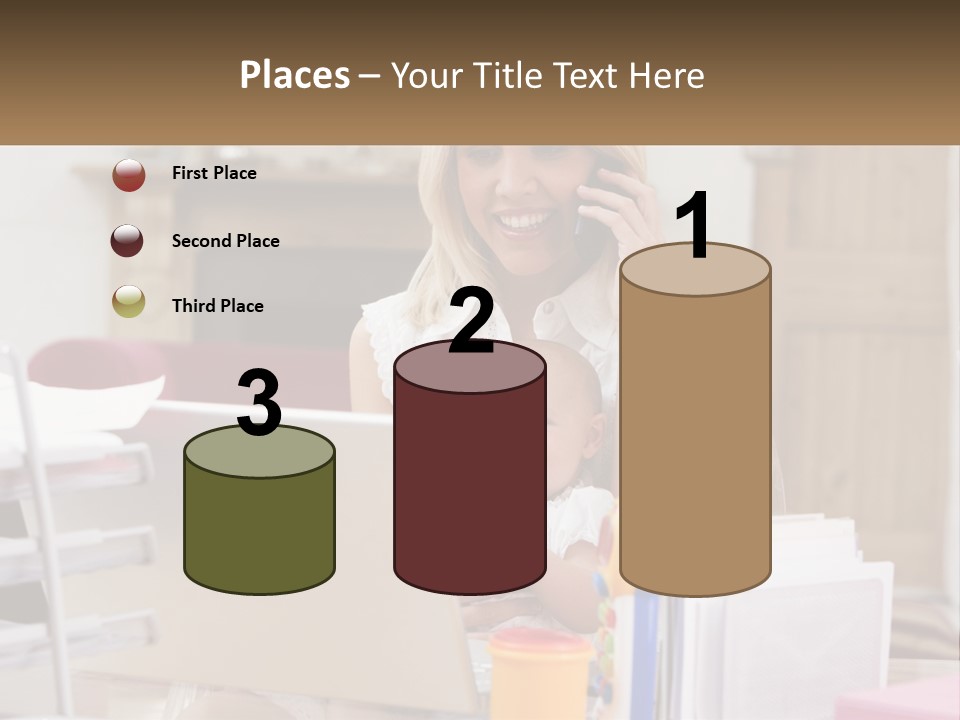 Mom With Baby At The Laptop PowerPoint Template