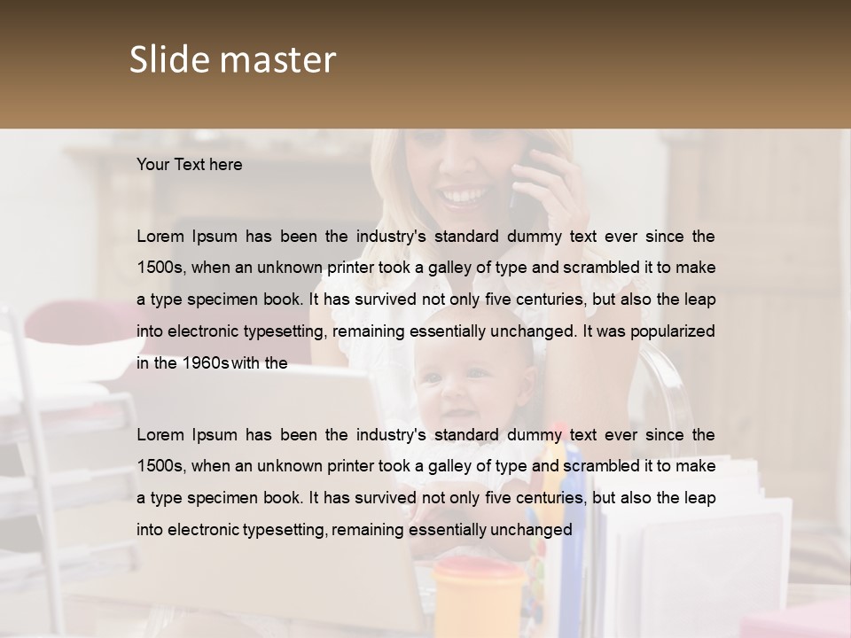 Mom With Baby At The Laptop PowerPoint Template