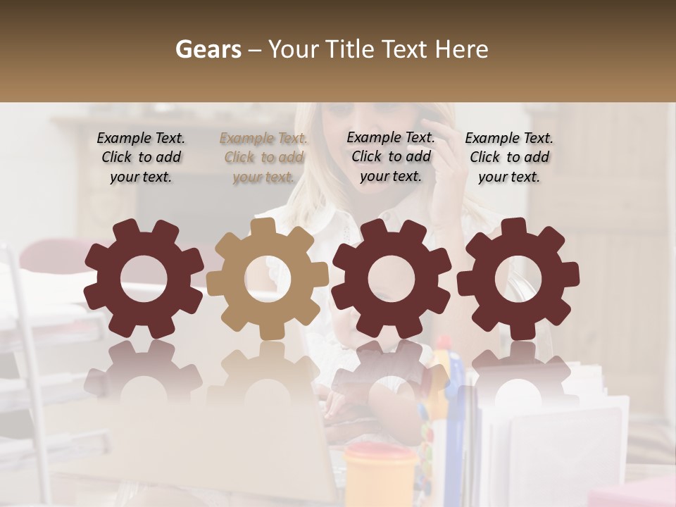 Mom With Baby At The Laptop PowerPoint Template