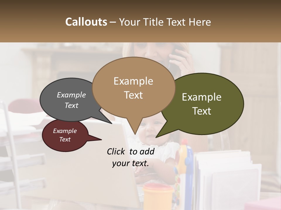 Mom With Baby At The Laptop PowerPoint Template