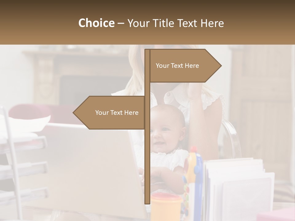 Mom With Baby At The Laptop PowerPoint Template
