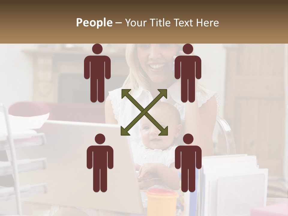 Mom With Baby At The Laptop PowerPoint Template