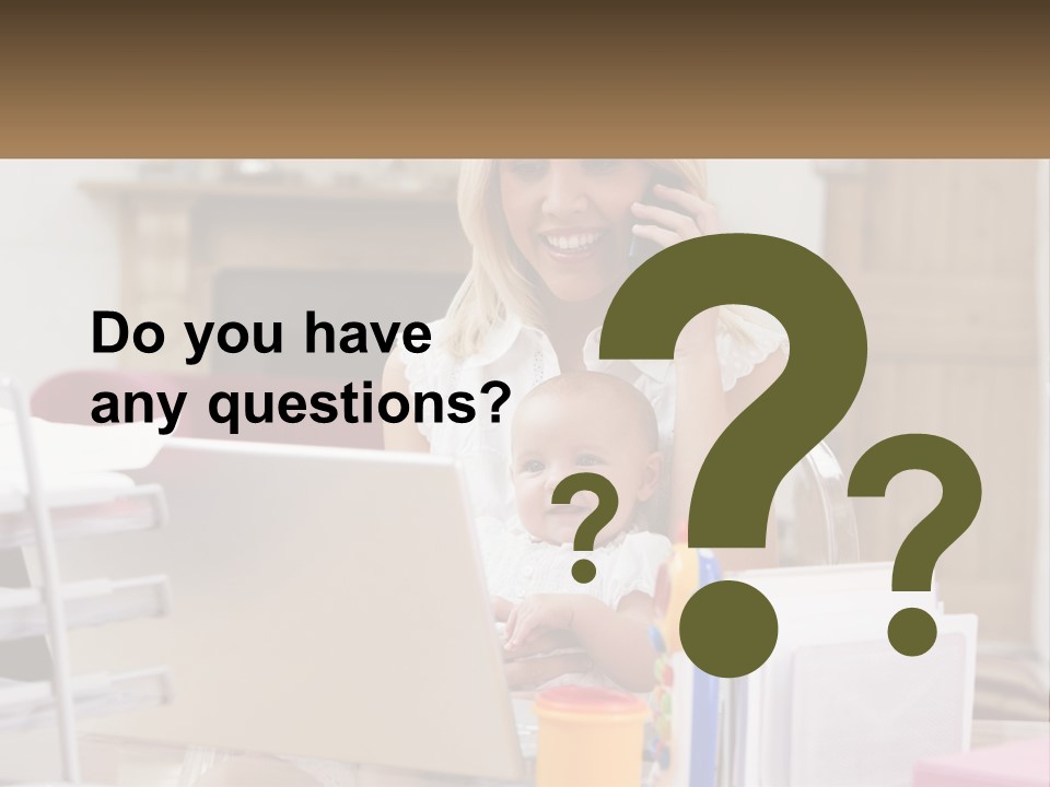 Mom With Baby At The Laptop PowerPoint Template