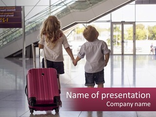 Little Sister With Brother And Suitcase PowerPoint Template