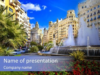 City Fountain In The City Center PowerPoint Template