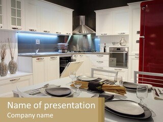Kitchen Interior With Table PowerPoint Template
