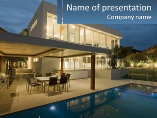 Interior Of A House With A Swimming Pool PowerPoint Template