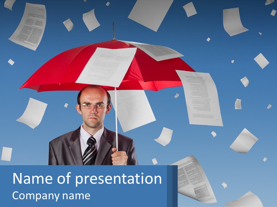 Office Man With An Umbrella PowerPoint Template