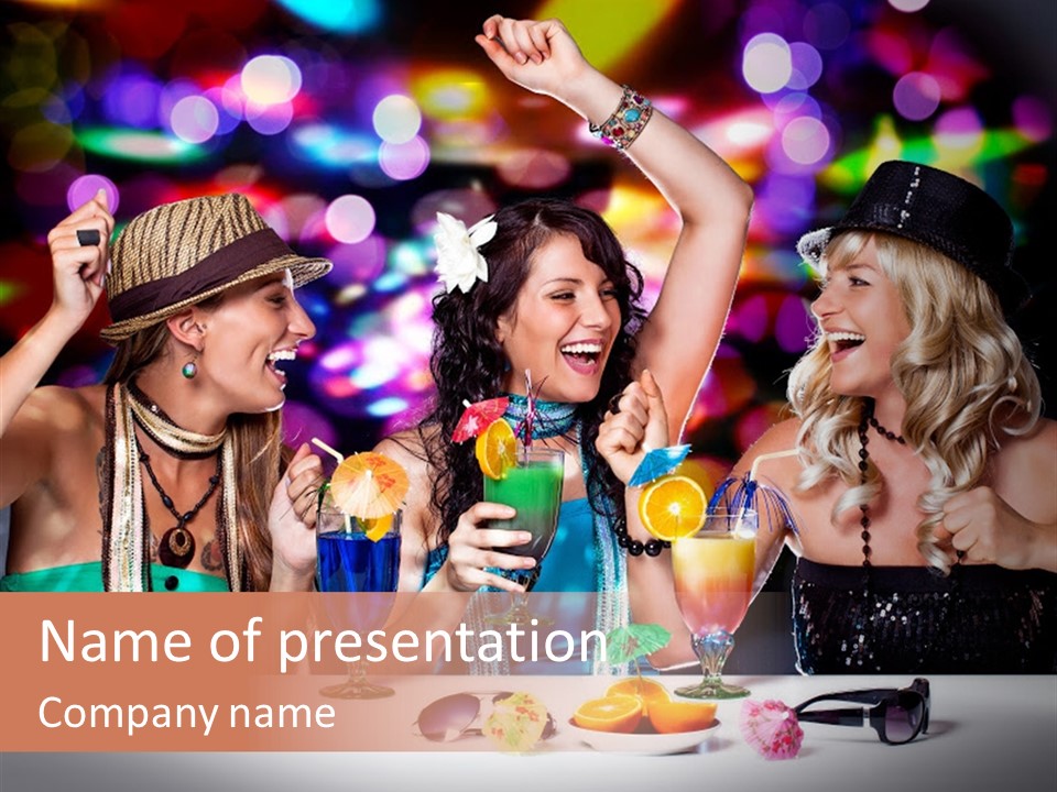 A Group Of Women Standing Around A Table With Drinks PowerPoint Template