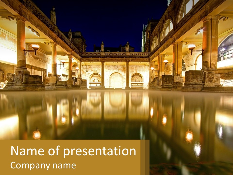 A Large Building With A Pool In The Middle Of It PowerPoint Template