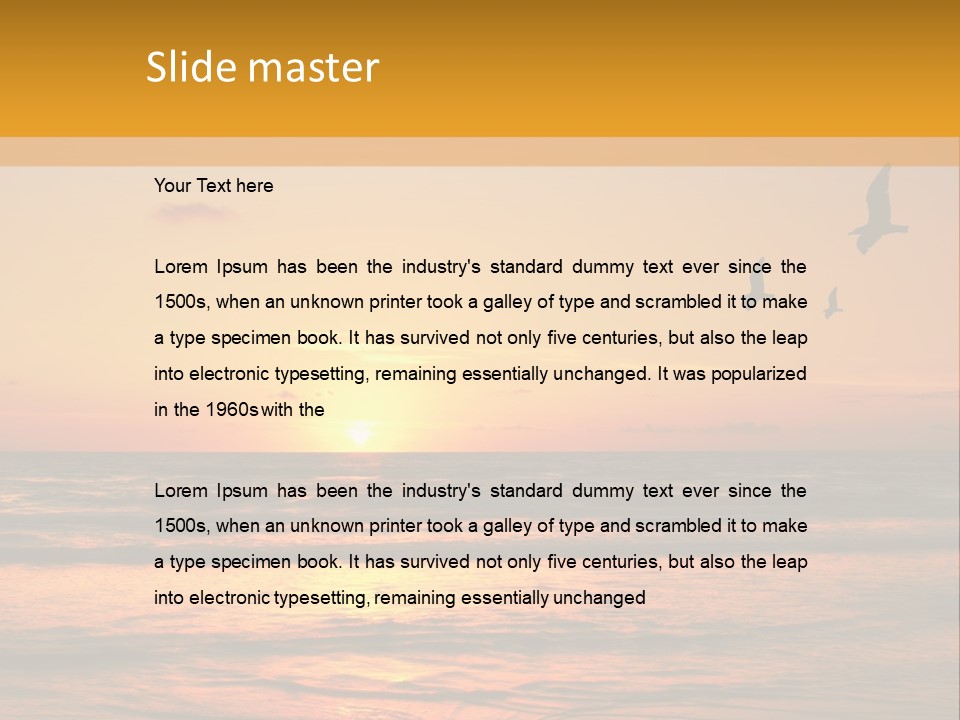 Two Birds Flying Over The Ocean At Sunset PowerPoint Template