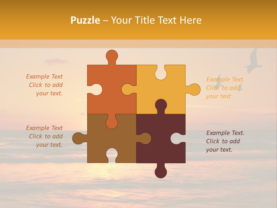 Two Birds Flying Over The Ocean At Sunset PowerPoint Template