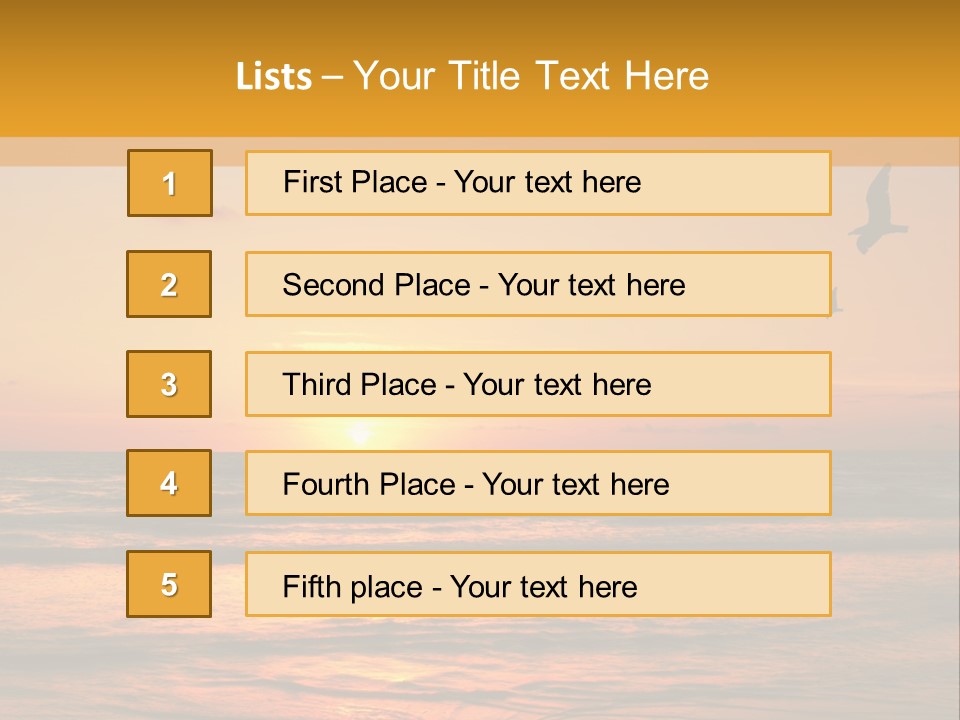 Two Birds Flying Over The Ocean At Sunset PowerPoint Template